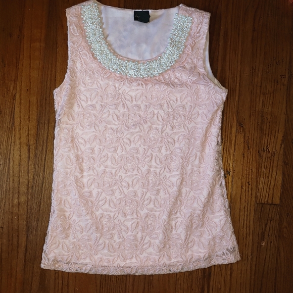 Pink Lace Top with Pearls sz Small - Picture 1 of 8